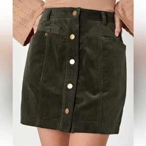 Lulu's Dark Green Corduroy Button Skirt